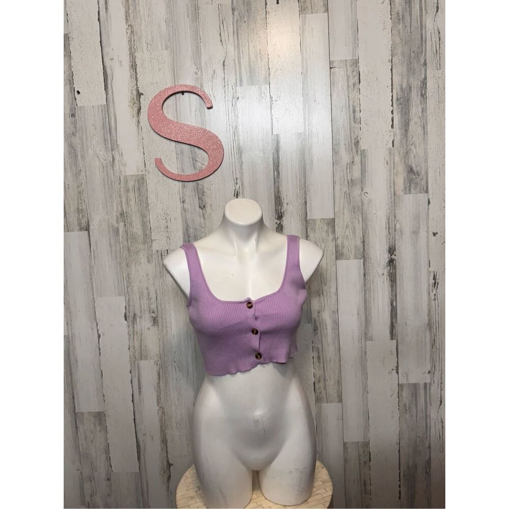 Lilac Ribbed Button-Front Cropped Tank Top Size S